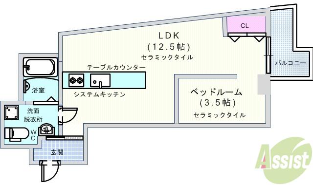 SUJU(1LDK/4階)の間取り写真