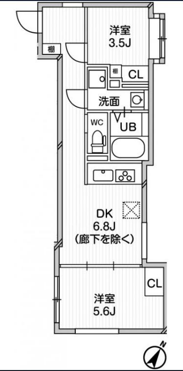EXAM中目黒II(2DK/3階)の間取り写真