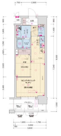 ソルテラスKYOTO西大路 瑠(1LDK/3階)の間取り写真