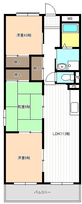 シャンブル・ポール(3LDK/1階)の間取り写真