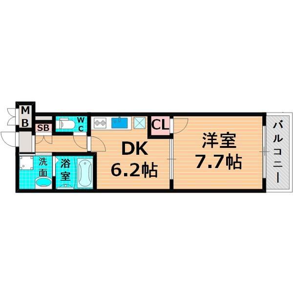 ラブリーガーデンビュー(1DK/6階)の間取り写真
