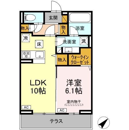 フレアII(1LDK/1階)の間取り写真