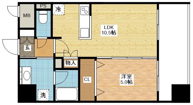 ABITI浜町(1LDK/13階)の間取り写真