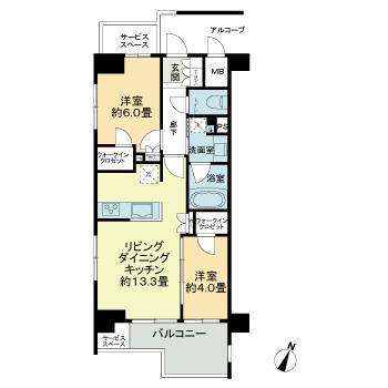 ジオ目黒(2LDK/2階)の間取り写真