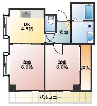 クレストカーサI.D.A(2DK/4階)の間取り写真