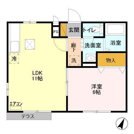 グリーンヒルズ L棟(1LDK/1階)の間取り写真