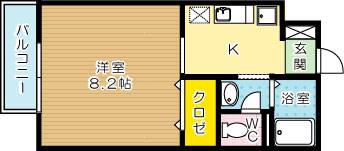 ディアコート到津(1K/3階)の間取り写真