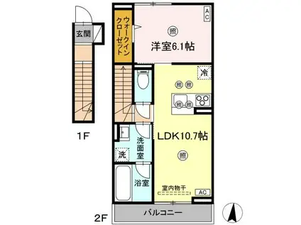 ヌオーヴォチッタ(1LDK/2階)の間取り写真