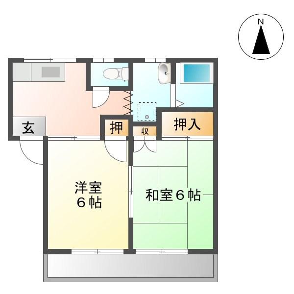 ベルメゾン丸山パートI A棟(2DK/2階)の間取り写真