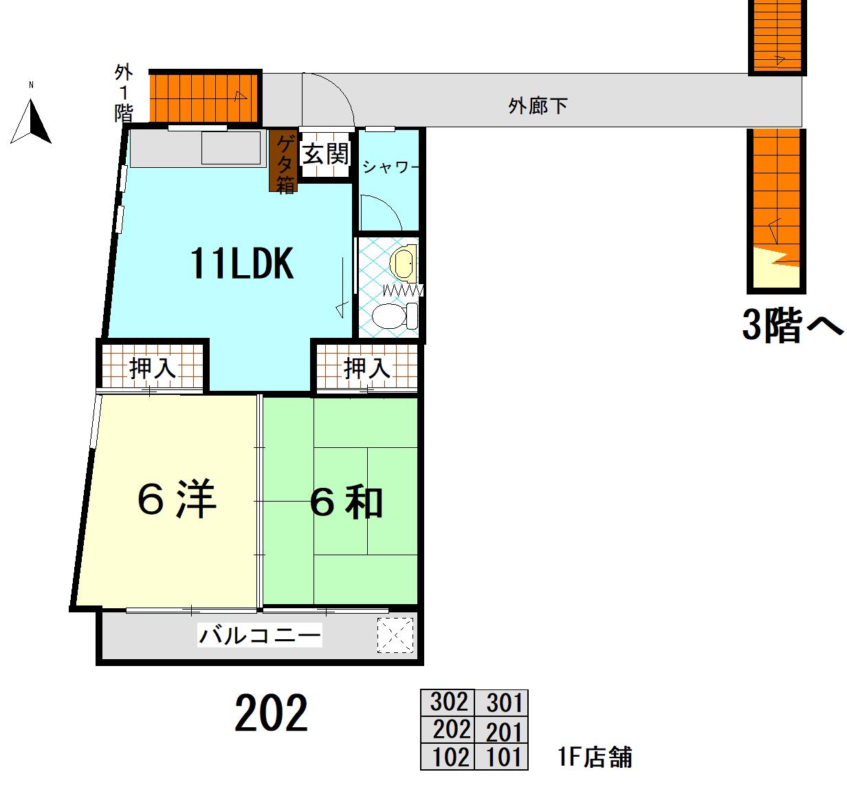 山下ビル(2LDK/2階)の間取り写真