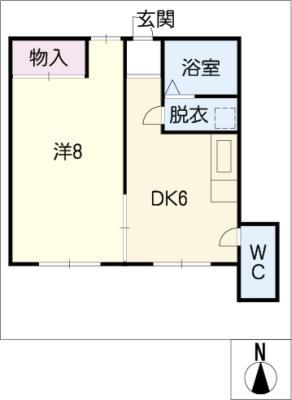 ユタカファイブ(1DK/2階)の間取り写真