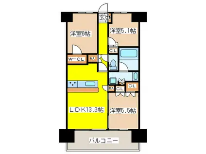 ミッドプレイス八王子(3LDK/6階)の間取り写真