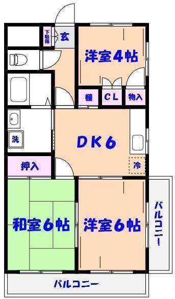 AMハイツUDAGAWA(3DK/3階)の間取り写真