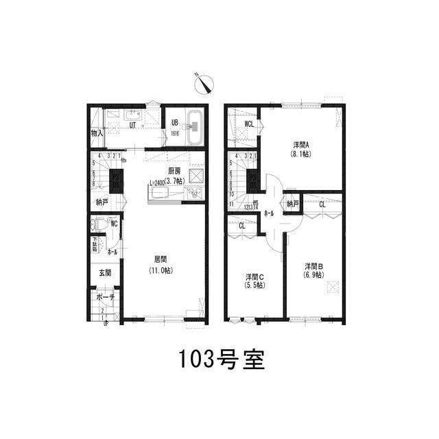 ルミエール太平2―4II(3LDK/1階)の間取り写真