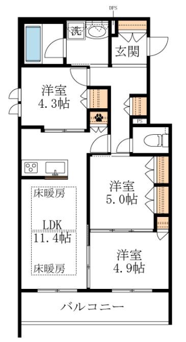 THE PRIMROSE AT東松戸(3LDK/2階)の間取り写真