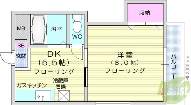 ノーヴァハイツ(1DK/2階)の間取り写真