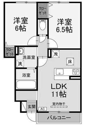マロンスクエア A棟・B棟(2LDK/1階)の間取り写真
