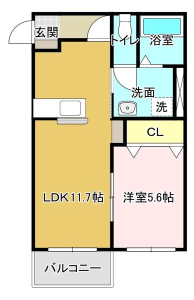 ハートフルM(1LDK/2階)の間取り写真