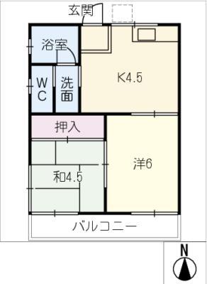 豊明ハイツ(2K/2階)の間取り写真