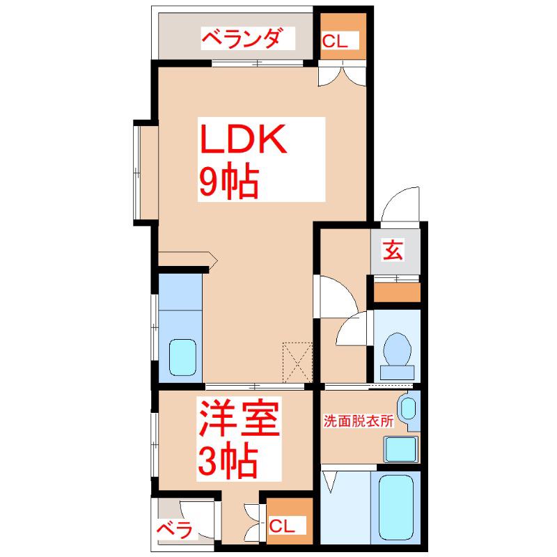ベルメゾン森澤(1LDK/3階)の間取り写真