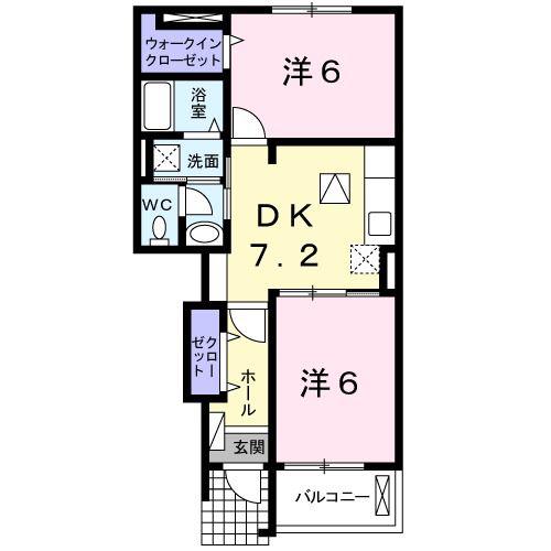 プラシードK(2DK/1階)の間取り写真