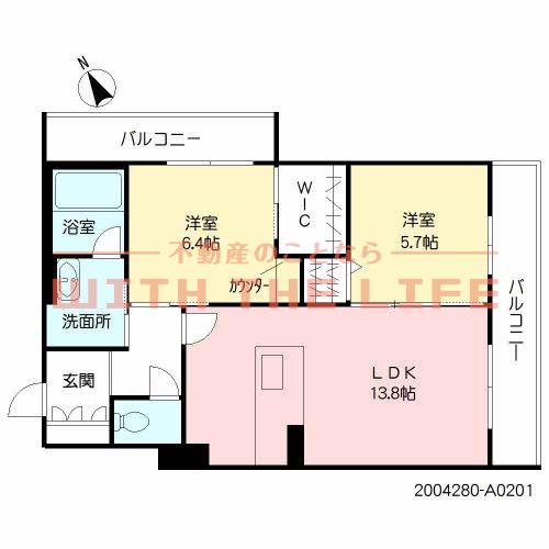 ラ・ルーチェ東櫛原(2LDK/2階)の間取り写真