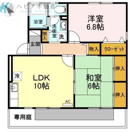サンハイム東河原 II棟(2LDK/1階)の間取り写真