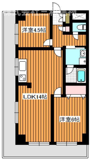 ロアール弐番館(2LDK/4階)の間取り写真