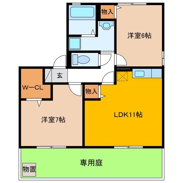 セジュールミキ E棟(2LDK/1階)の間取り写真