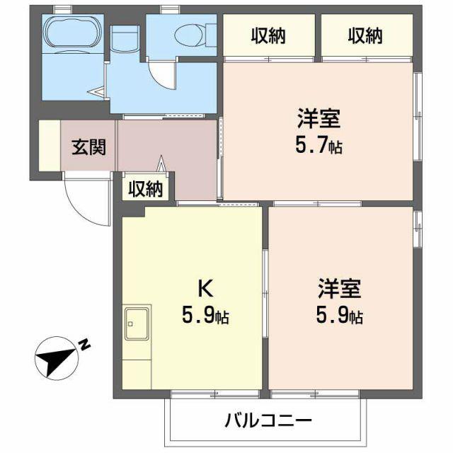 ディアスすぎB棟(2K/1階)の間取り写真