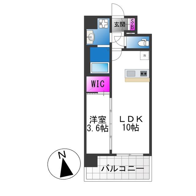 リヴェント玉造(1LDK/4階)の間取り写真
