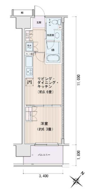 エスティメゾン豊洲レジデンスC棟(1LDK/10階)の間取り写真