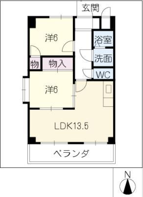 八田坪井ハイツ(2LDK/5階)の間取り写真