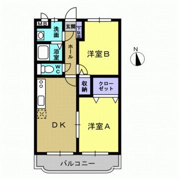 Y.M.ソレイユ(2DK/2階)の間取り写真