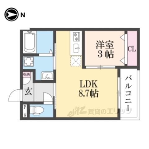 ジーメゾン奈良エルカーサ(1LDK/2階)の間取り写真