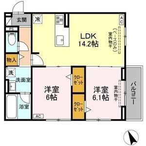 セレスティア唐山町(2LDK/2階)の間取り写真