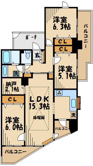 ネバーランド日野駅前(3LDK/14階)の間取り写真