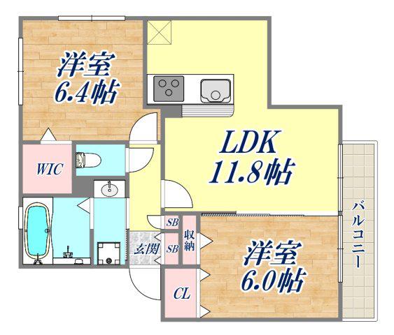 サンハイム常松(2LDK/2階)の間取り写真