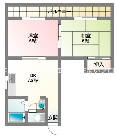長井マンション(2DK/4階)の間取り写真