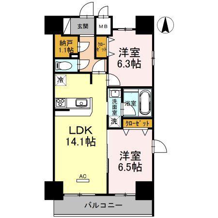 ロージェ泉中央(2LDK/12階)の間取り写真