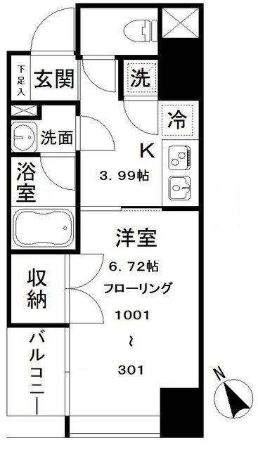 ウエストテラス汐留(1K/7階)の間取り写真