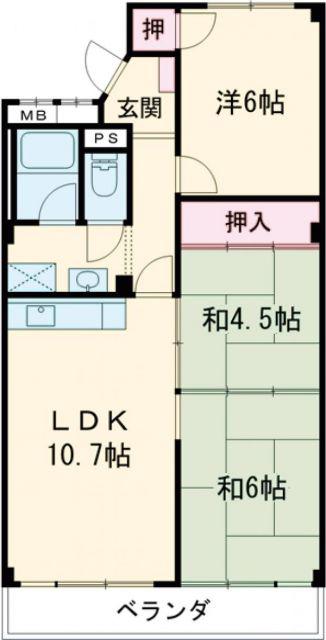 グリーンコーポ奈良第二(3LDK/3階)の間取り写真