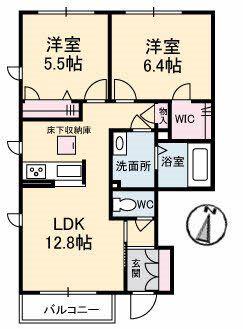 シャーメゾン右京(2LDK/1階)の間取り写真