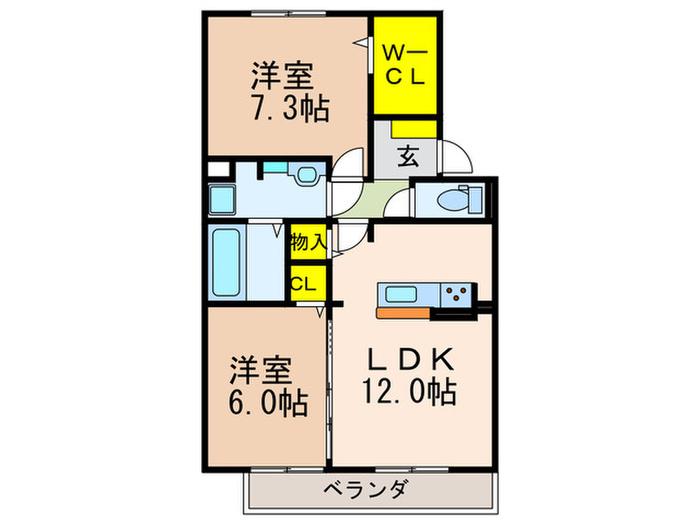 MAISON DE FLEUR 楠葉 ローズ(2LDK/2階)の間取り写真