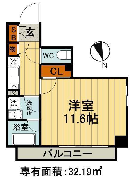 THE CUBE(1K/2階)の間取り写真