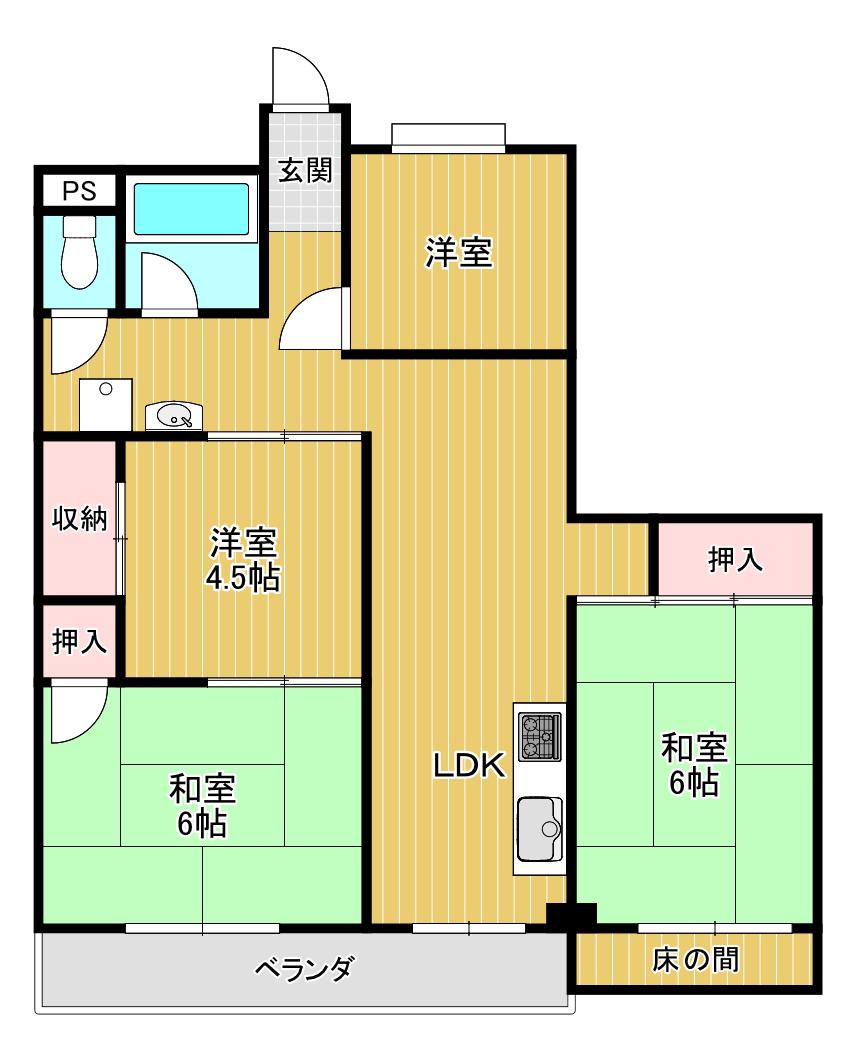 家具町ハイツ(2LDK/6階)の間取り写真