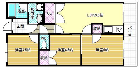 ベルベ田中(3LDK/3階)の間取り写真