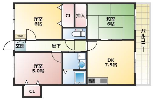 ハイツ甲南(3DK/5階)の間取り写真