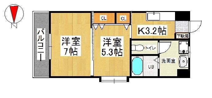 ウィングス片野II(2K/6階)の間取り写真