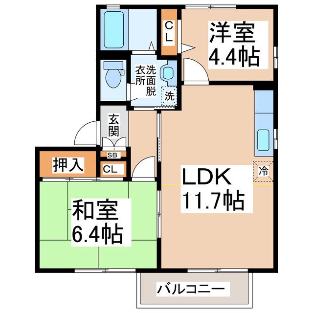 シャーメゾン古城(2LDK/2階)の間取り写真